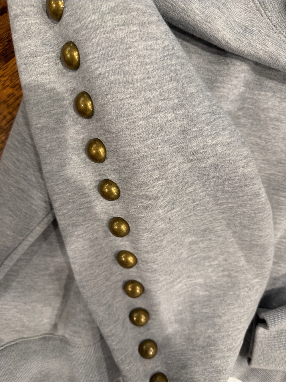 Cynthia Rowley Light Gray Crewneck Sweatshirt with Brass Button Trim - Picture 3 of 3